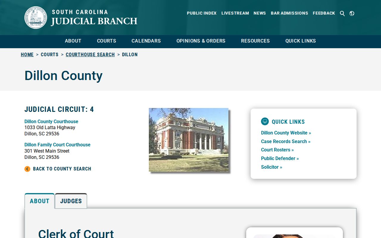Dillon County criminal history court directory