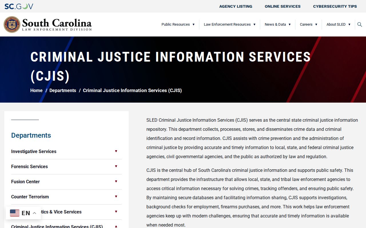 Dillon County criminal records SLED CJIS repository
