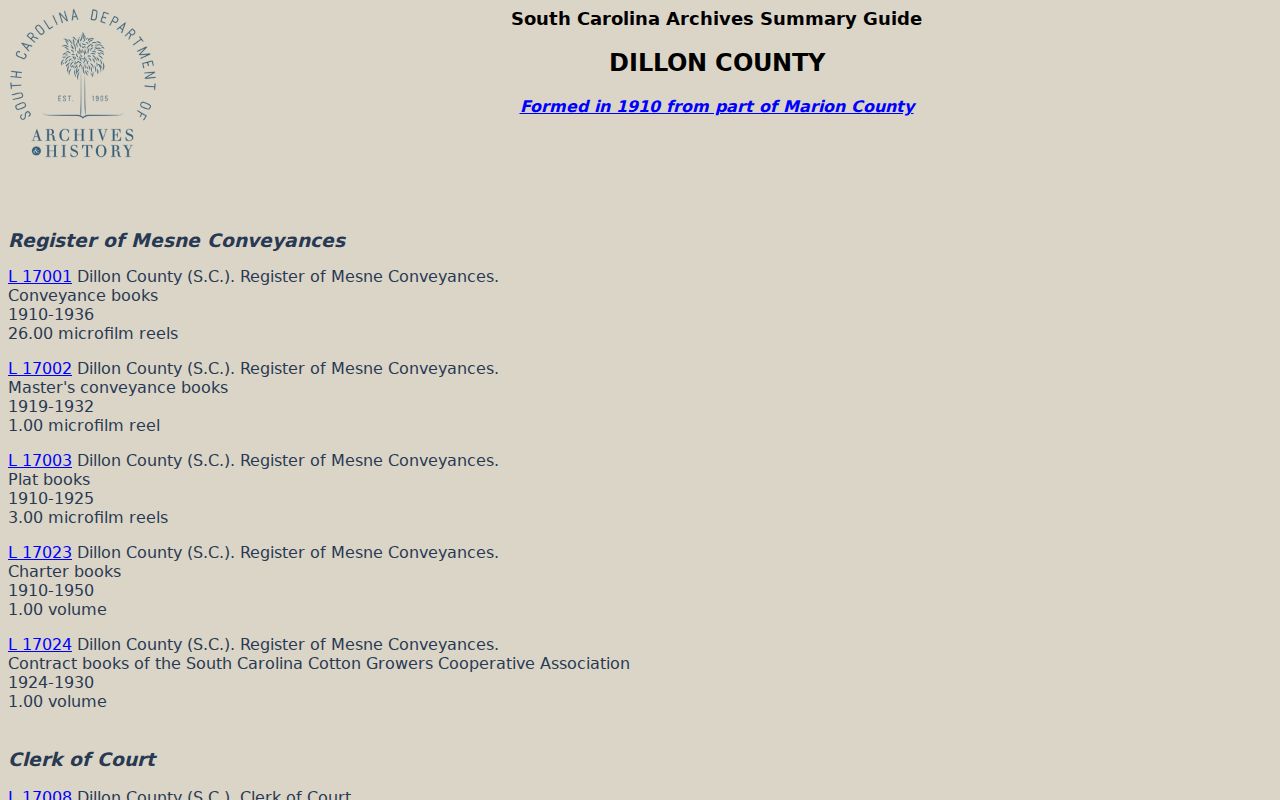 Dillon County historical criminal records archive guide