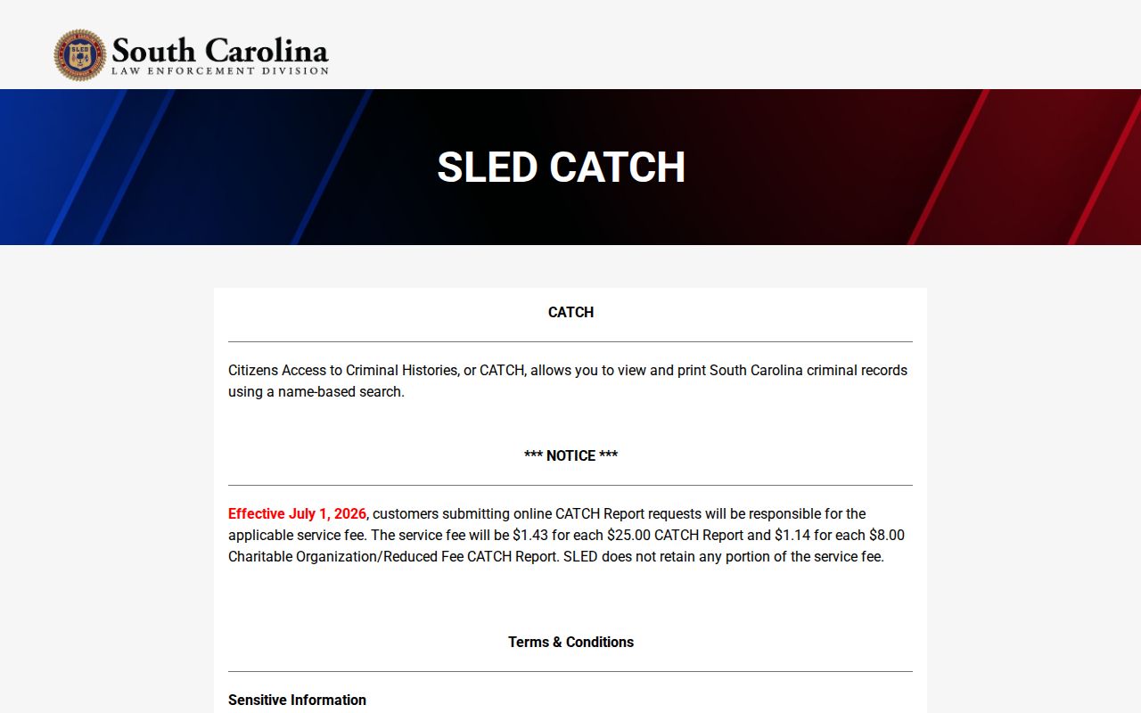 Dillon County criminal history SLED CATCH search
